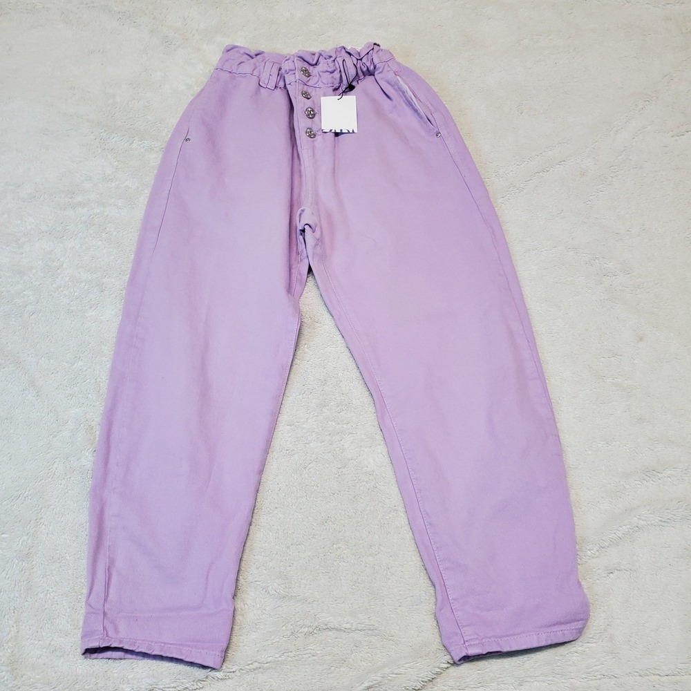 NWT Zara Purple Baggy Fit Kidcore Casual Loose Pastel High Rise Paperbag Jeans 6